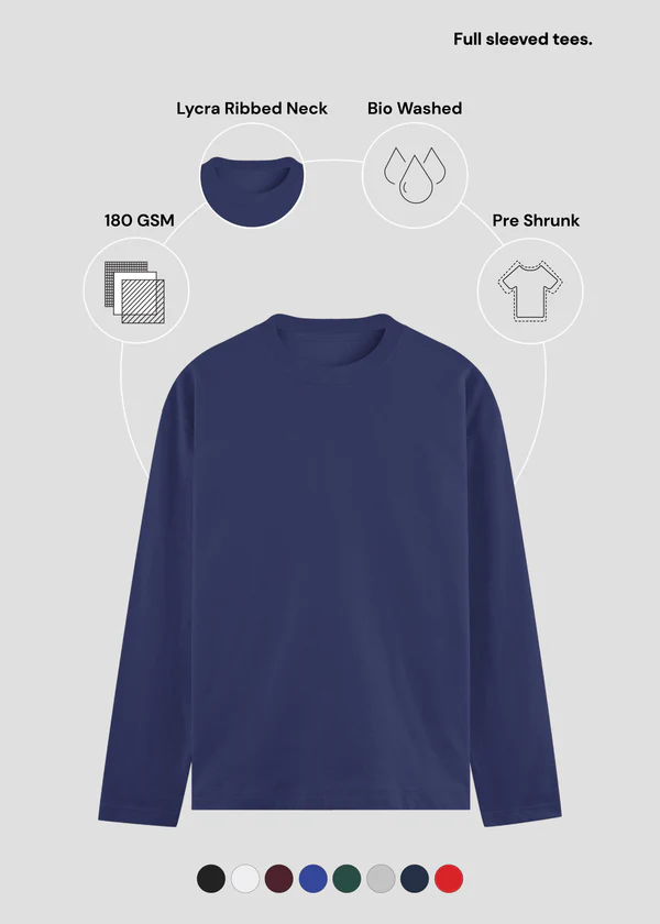 Royal Blue Full Sleeve T-Shirt - Feature Infographic