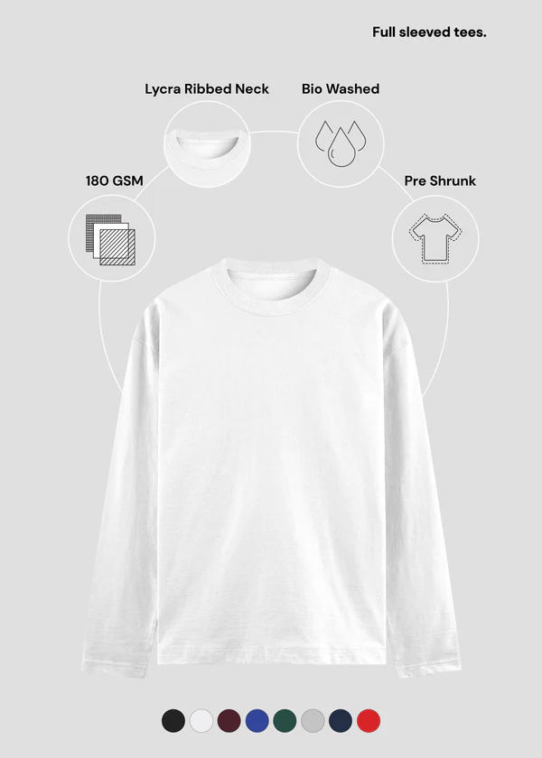 White Full Sleeve T-Shirt - Feature Infographic