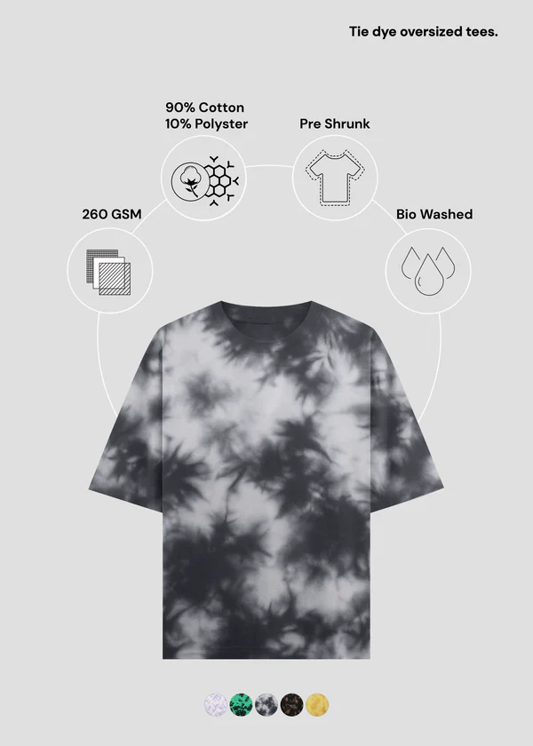 Black White Tie Dye Oversized T-Shirt - Feature Infographic